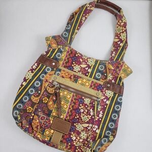 Fossil Long Live Vintage Floral Canvas/Denim Shoulder Bag